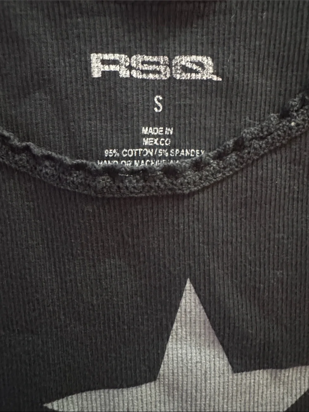 RSQ Black Ribbed Tank with White Star Graphic Girls Size Small 95% Cotton Shirt